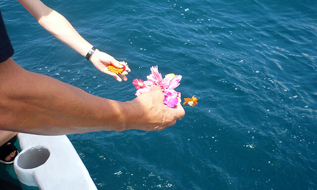 南紀白浜での海洋散骨の献花